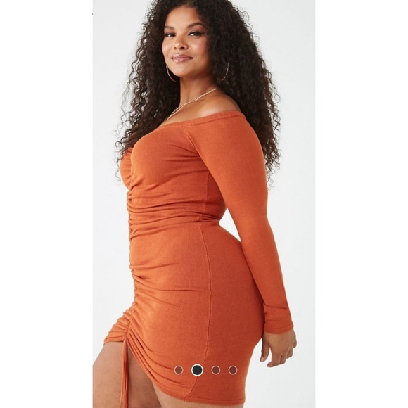 Rust Off Shoulder Dress - Picture 2 of 2